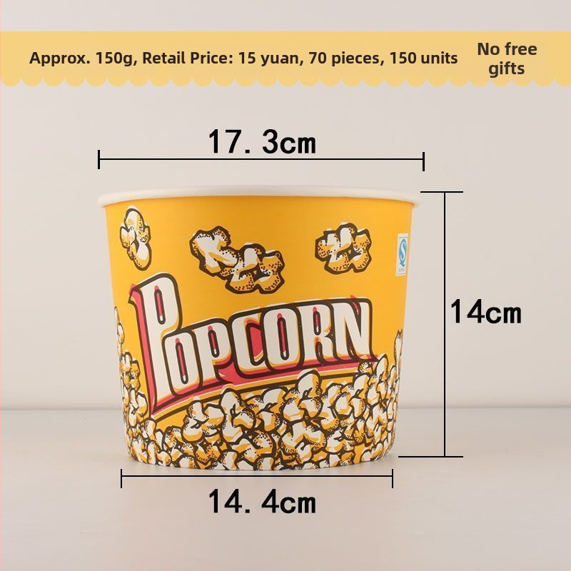 Mini jednorazový okrúhly kôš na popcorn zo žltej hrubšej papierovej nádoby pre kino