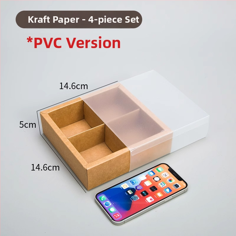 Krabica s zásuvkou z kraft papiera, 6-8 priehradok, PVC matný povrch, vhodná pre pečivo a darčeky k čaju