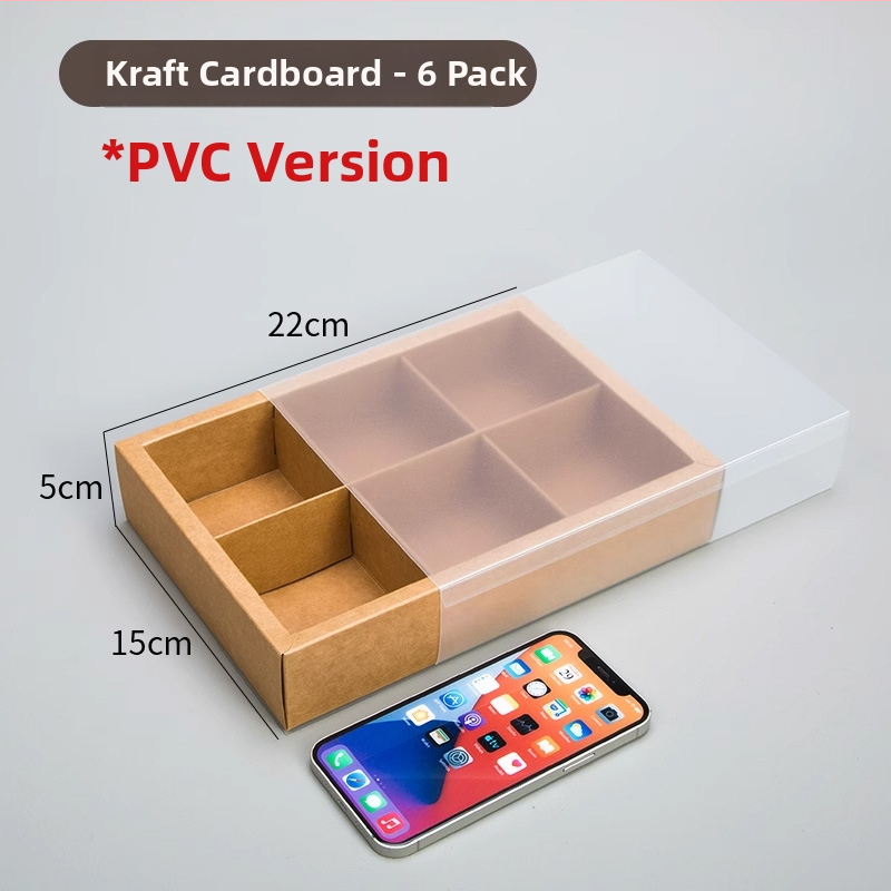 Krabica s zásuvkou z kraft papiera, 6-8 priehradok, PVC matný povrch, vhodná pre pečivo a darčeky k čaju