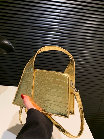 Ženska torba preko ramena, kvadratnog oblika, uzorak krokodila, PU koža, jednobojna, gradski minimalistički stil