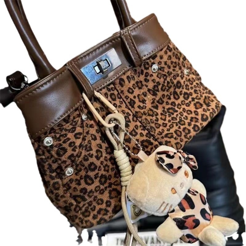 Grimas Ženska Kelly torbica s leopard printom — mala PU crossbody torbica s gornjom ručkom, gradski stil, jesen 2024