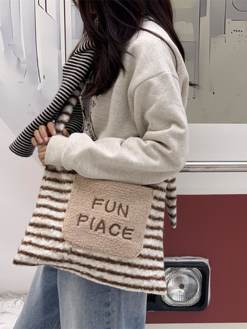 Zimska pliš crossbody torba za žene s patchwork izvezenim uzorkom, svakodnevna tote torba