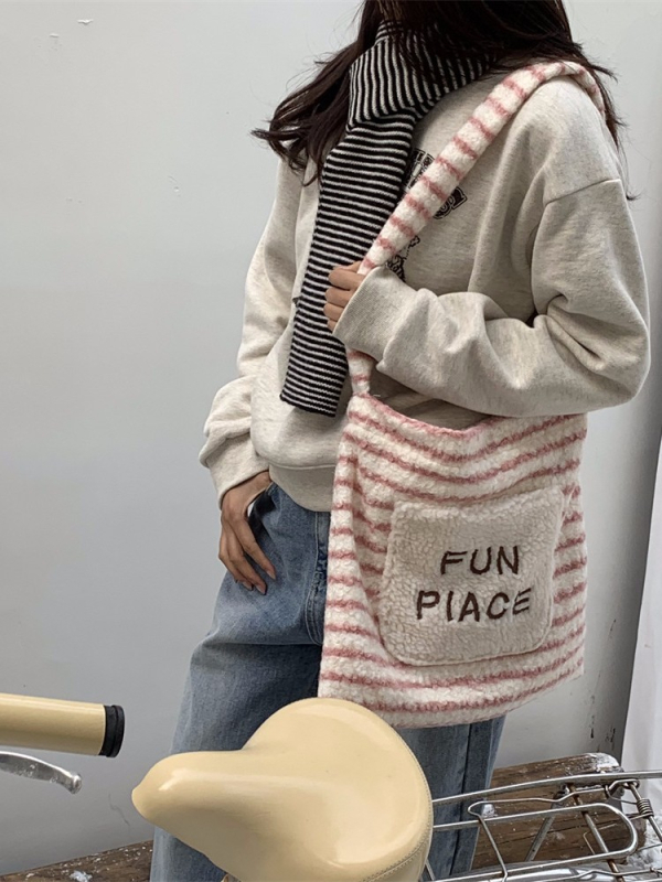 Zimska pliš crossbody torba za žene s patchwork izvezenim uzorkom, svakodnevna tote torba