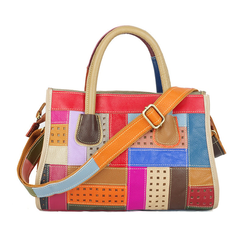 Ženska torba od prave kože s patchworkom, crossbody torba s kontrastnim bojama, Kelly torba, svestrana i moderna.