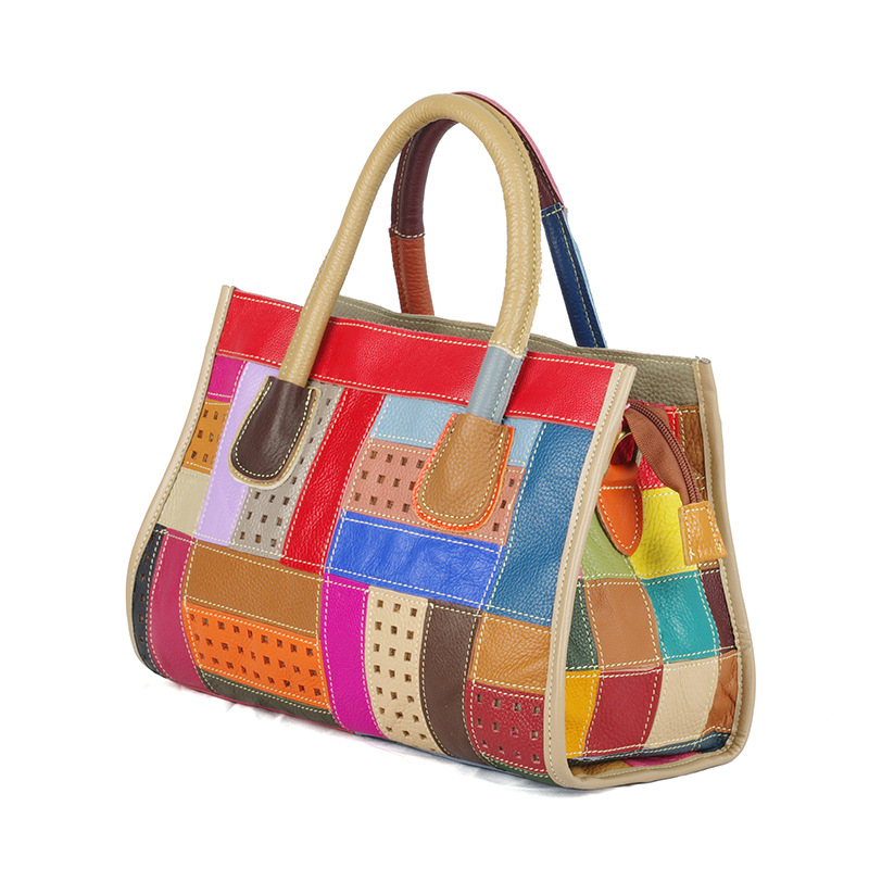 Ženska torba od prave kože s patchworkom, crossbody torba s kontrastnim bojama, Kelly torba, svestrana i moderna.