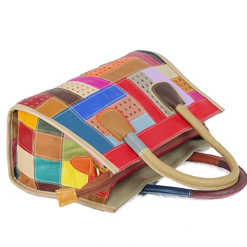 Ženska torba od prave kože s patchworkom, crossbody torba s kontrastnim bojama, Kelly torba, svestrana i moderna.