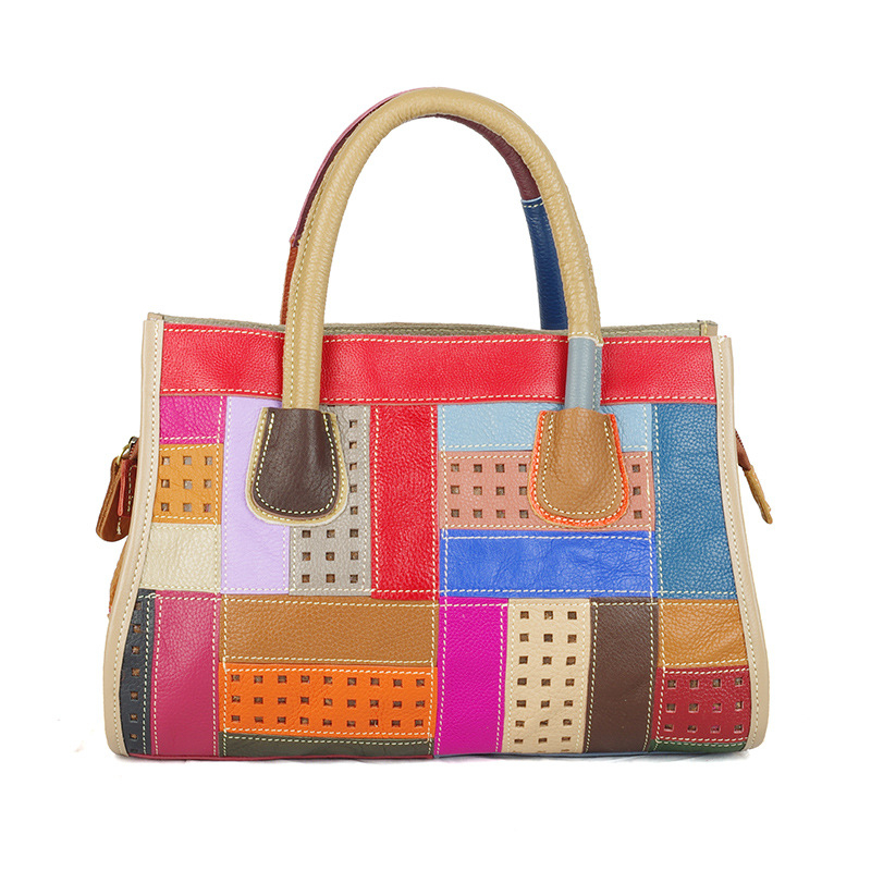 Ženska torba od prave kože s patchworkom, crossbody torba s kontrastnim bojama, Kelly torba, svestrana i moderna.