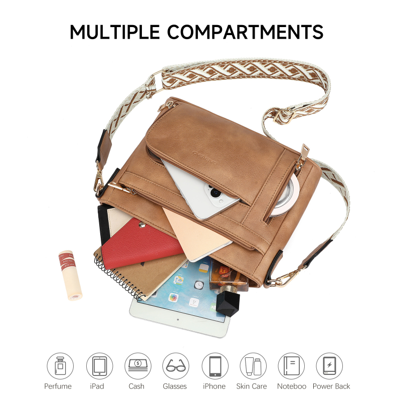 2025 nova retro crossbody torba velike kapacitete, široka naramenica, kvadratni oblik, više pretinaca, zatvarač, ženska torba 9805
