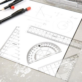 Set geometrijskih alata za ispite s 2B olovkom, ravnalom, kutomjerom, šestarom i trokutom za učenike