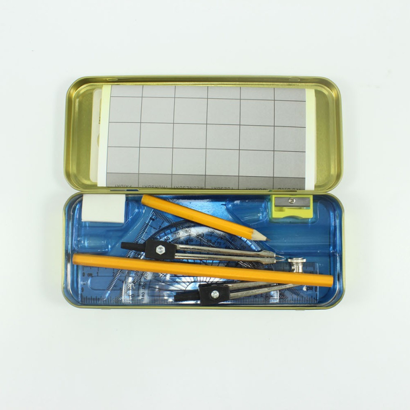 13-djelni školski set: kružilo, metalni matematički set, ravnalo i olovke