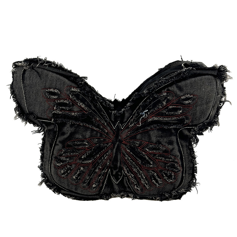 Ženska torba od denima s jedinstvenim dizajnom u obliku leptira, punk stil, preko ramena, crossbody i ruksak
