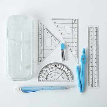 Set od 7 pravila za učenike s višefunkcionalnim kružidlom, prozirna kutija, alati za mjerenje matematike