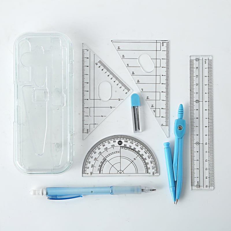 Set od 7 pravila za učenike s višefunkcionalnim kružidlom, prozirna kutija, alati za mjerenje matematike