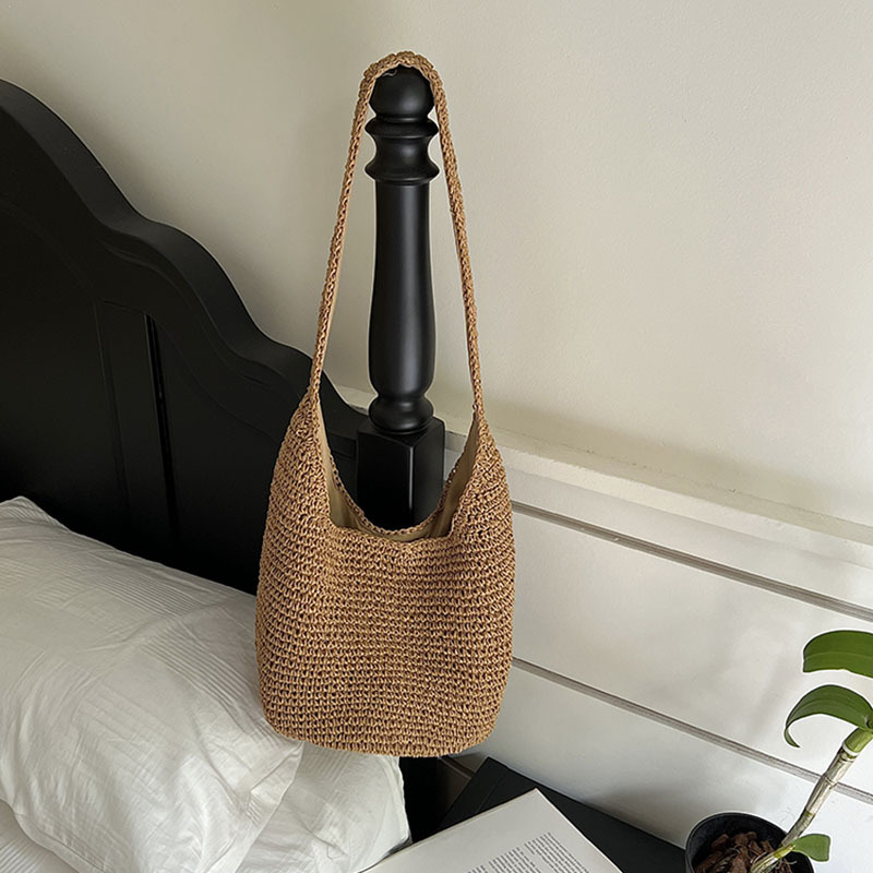 Torba Crossbody od slame u korejskom stilu, pletena plažna torba za odmor, jednobojna ženska torba