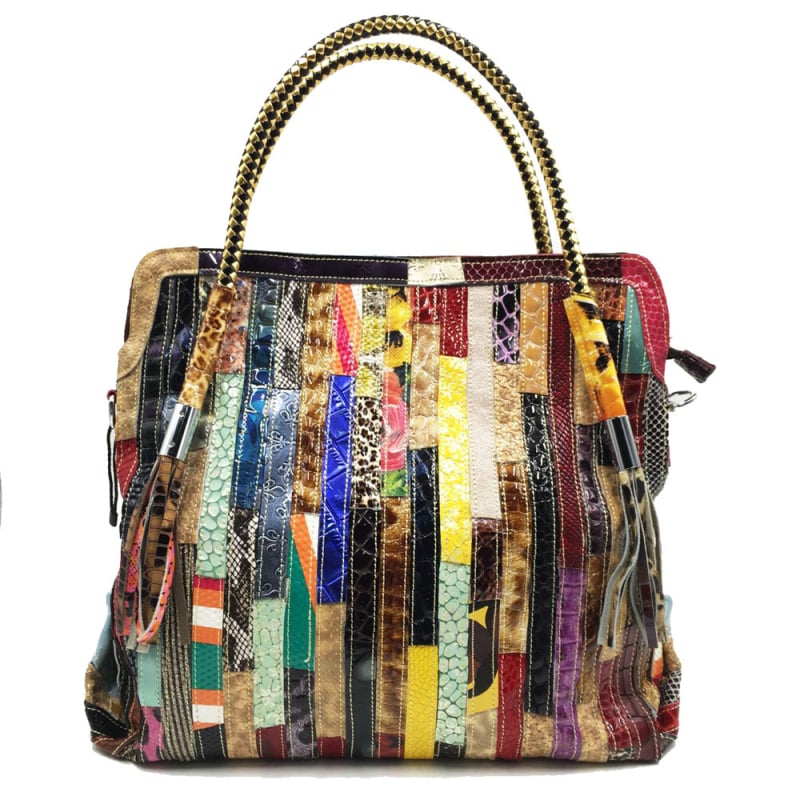 Ženska kožna tote torba u europsko-američkom stilu, uzorak zmijskog kože, patchwork, kontrastne resice, za rame ili crossbody, velika dnevna torba