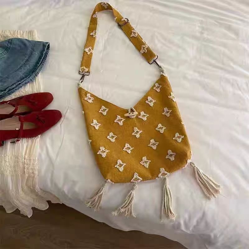 Žuta crossbody torba s resicama, boemski stil, ženska torba za putovanja