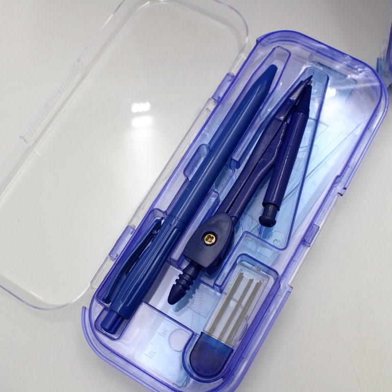 Set kompas i ravnalo za učenike, geometrijski alati za crtanje, plastična kutija, 7 komada.