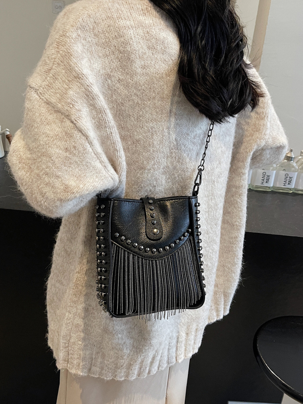 Ženska torbica s lancem i resicama, vintage crossbody bucket bag, visoka kvaliteta za svakodnevnu upotrebu