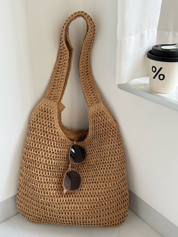 Ljetna pletena slamnata tote torba za rame, žena, opušten stil, velik kapacitet