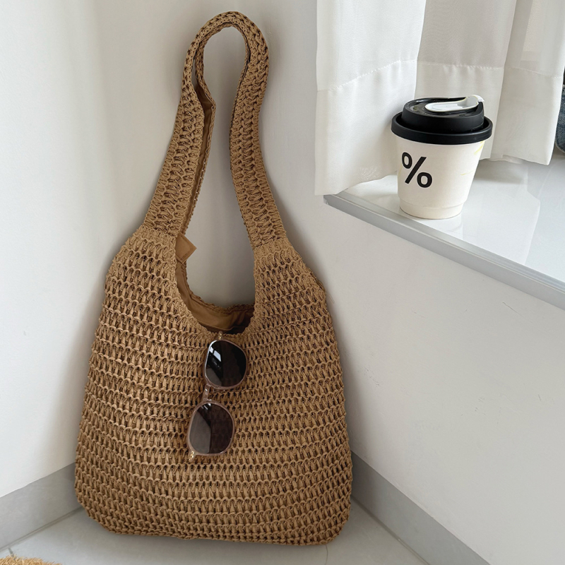 Ljetna pletena slamnata tote torba za rame, žena, opušten stil, velik kapacitet