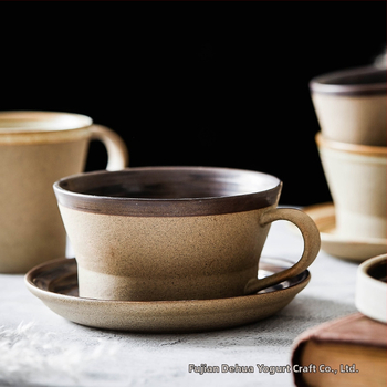 Set de cești de cafea și farfurioare din ceramică, lucrat manual, stil retro
