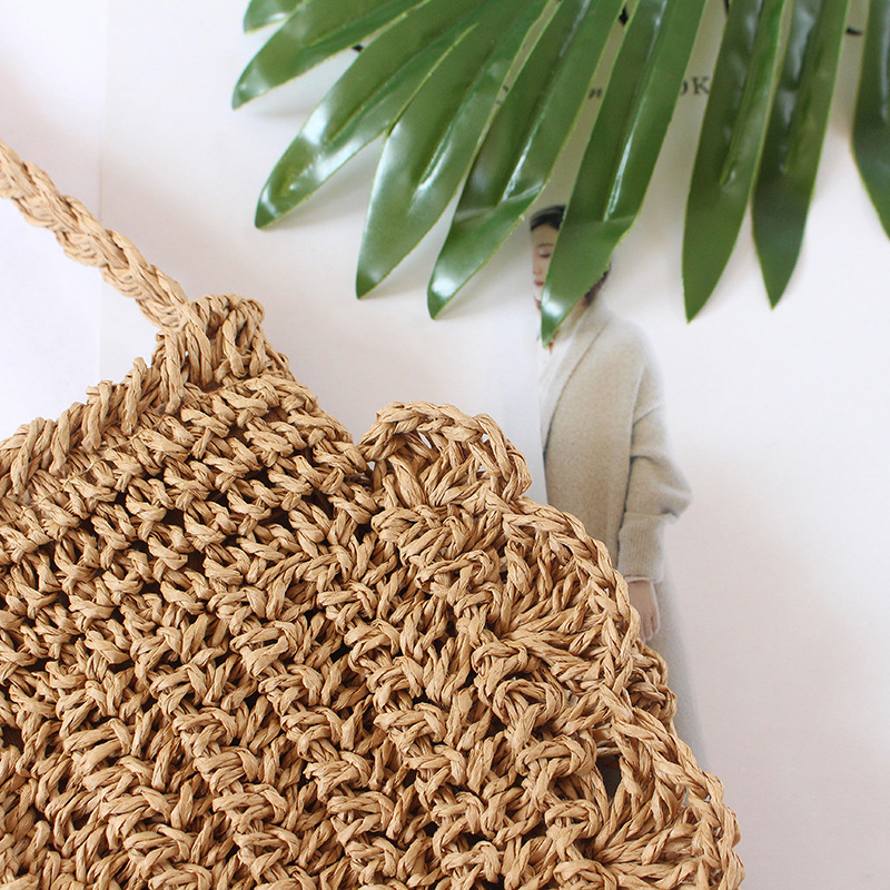 Női szalma szövött válltáska – mini strandtáska, egyszerű és elegáns dizájn