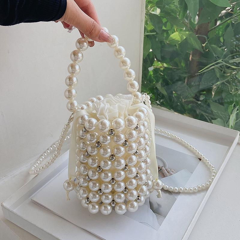 Mini ručno pletena bucket torba, korejskog stila, s ramenskim remenom, PVC