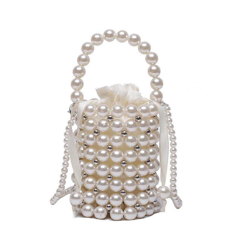 Mini ručno pletena bucket torba, korejskog stila, s ramenskim remenom, PVC