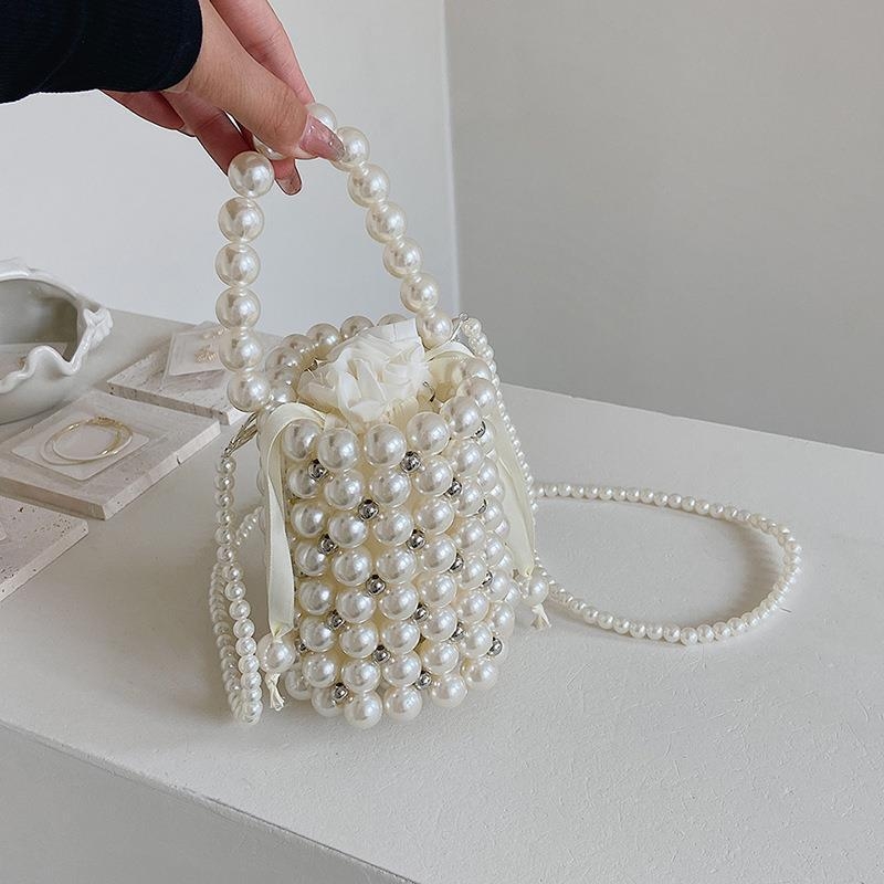 Mini ručno pletena bucket torba, korejskog stila, s ramenskim remenom, PVC