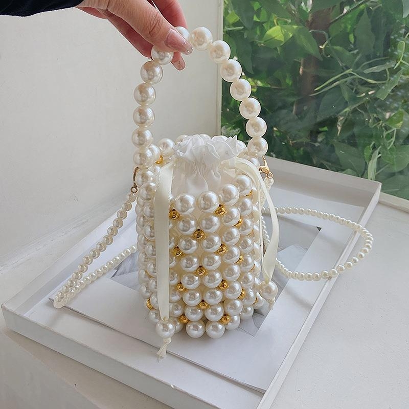 Mini ručno pletena bucket torba, korejskog stila, s ramenskim remenom, PVC