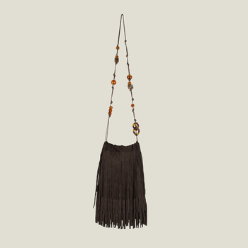 Ženska crossbody torba u retro stilu sa šnira, resicama i perlicama, originalni dizajn