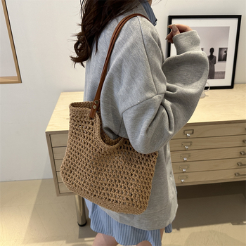 Ženska pletena torba tipa bucket, velika kapaciteta, ljetna casual crossbody torba za rame