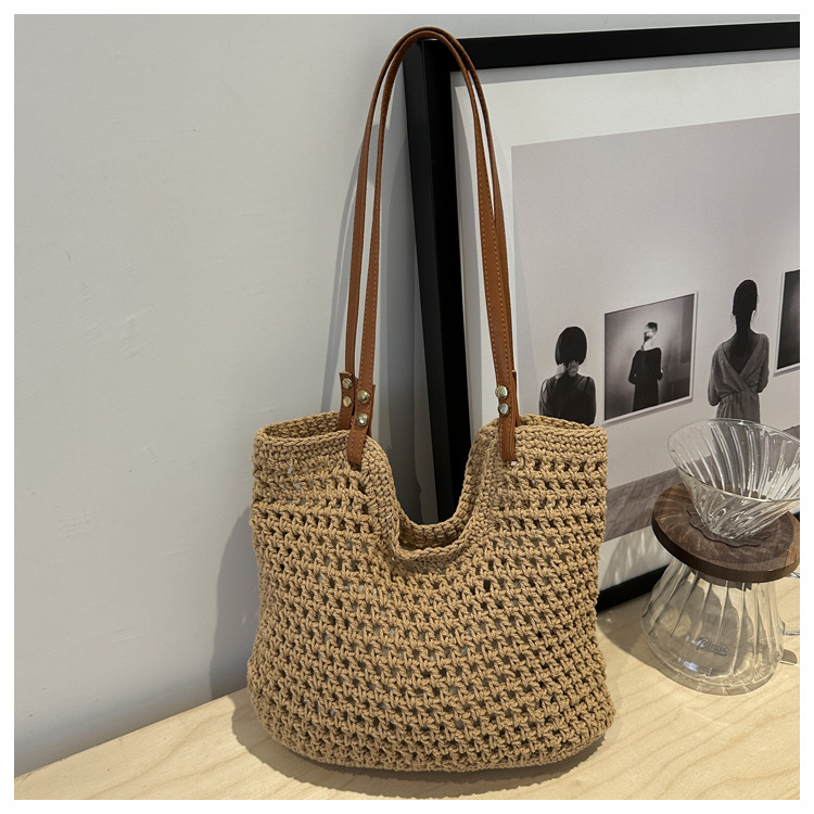 Ženska pletena torba tipa bucket, velika kapaciteta, ljetna casual crossbody torba za rame