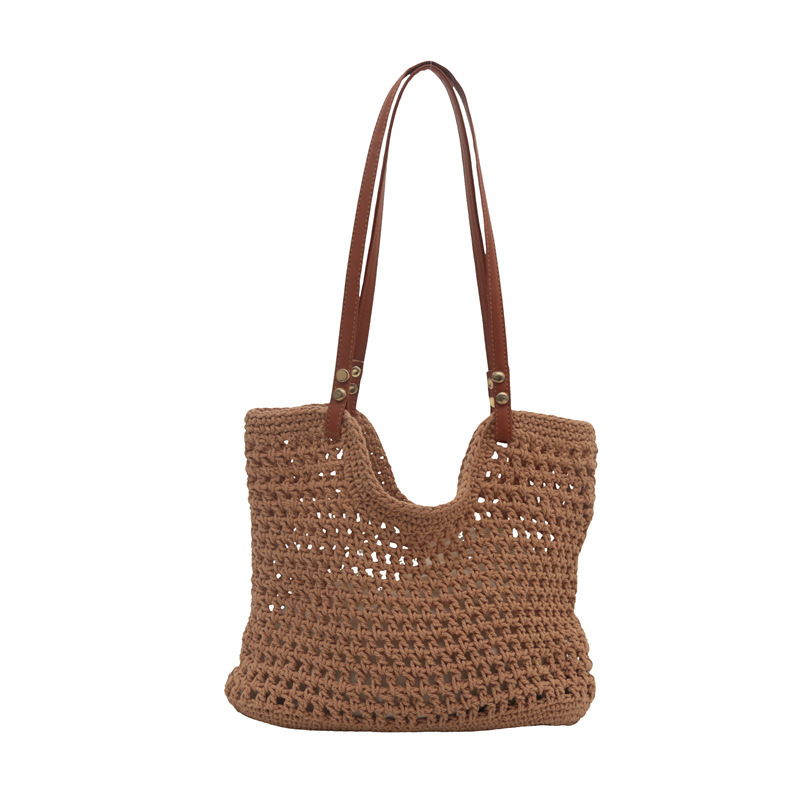 Ženska pletena torba tipa bucket, velika kapaciteta, ljetna casual crossbody torba za rame