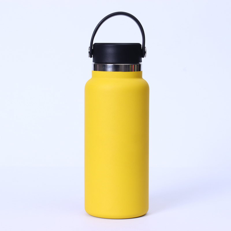 Termos cu gură lată, 32 oz, interior din oțel inoxidabil 304, exterior din 201, izolație vid, portabil cu mâner, pentru activități în aer liber
