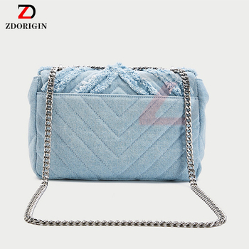 Ženska denim torbica s lancem i resicama, crossbody, mala kvadratna torbica, srednje veličine