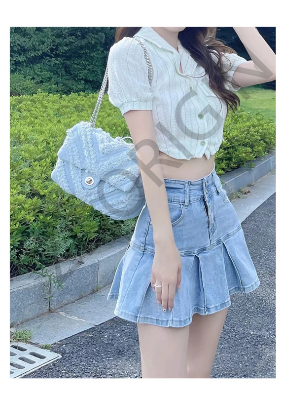 Ženska denim torbica s lancem i resicama, crossbody, mala kvadratna torbica, srednje veličine