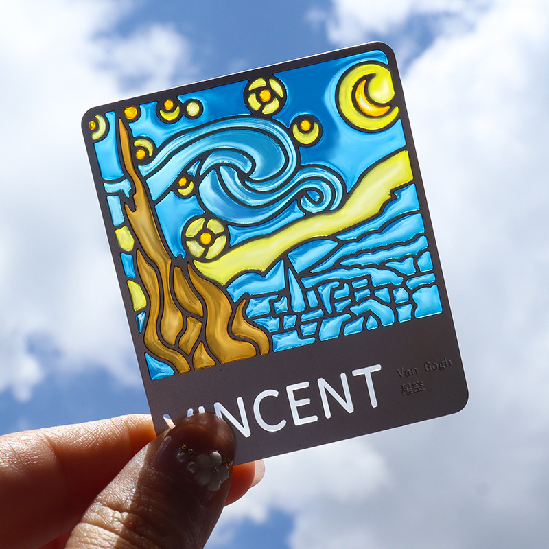 Semne de carte din metal transparent, personalizate, cu opere celebre, cadouri culturale și creative pentru profesori și absolvenți, magneti transparenți pentru frigider cu floarea soarelui Van Gogh