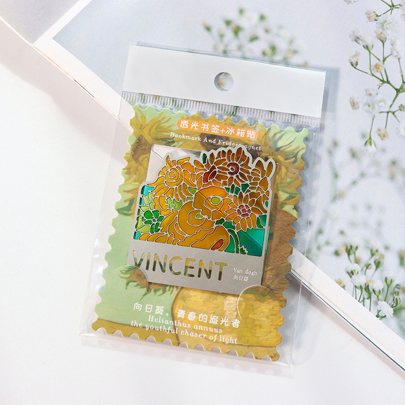 Semne de carte din metal transparent, personalizate, cu opere celebre, cadouri culturale și creative pentru profesori și absolvenți, magneti transparenți pentru frigider cu floarea soarelui Van Gogh