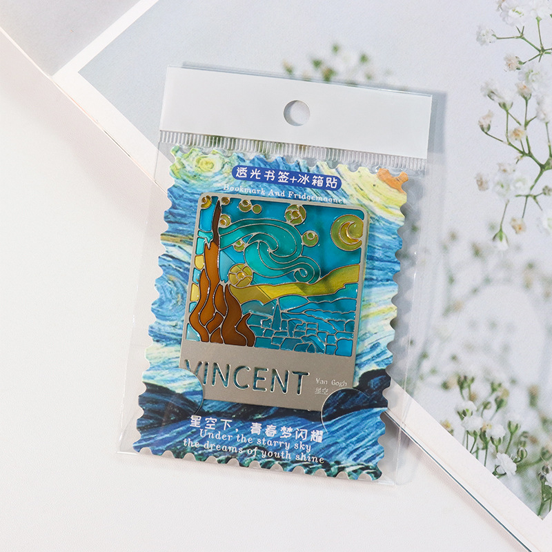Semne de carte din metal transparent, personalizate, cu opere celebre, cadouri culturale și creative pentru profesori și absolvenți, magneti transparenți pentru frigider cu floarea soarelui Van Gogh