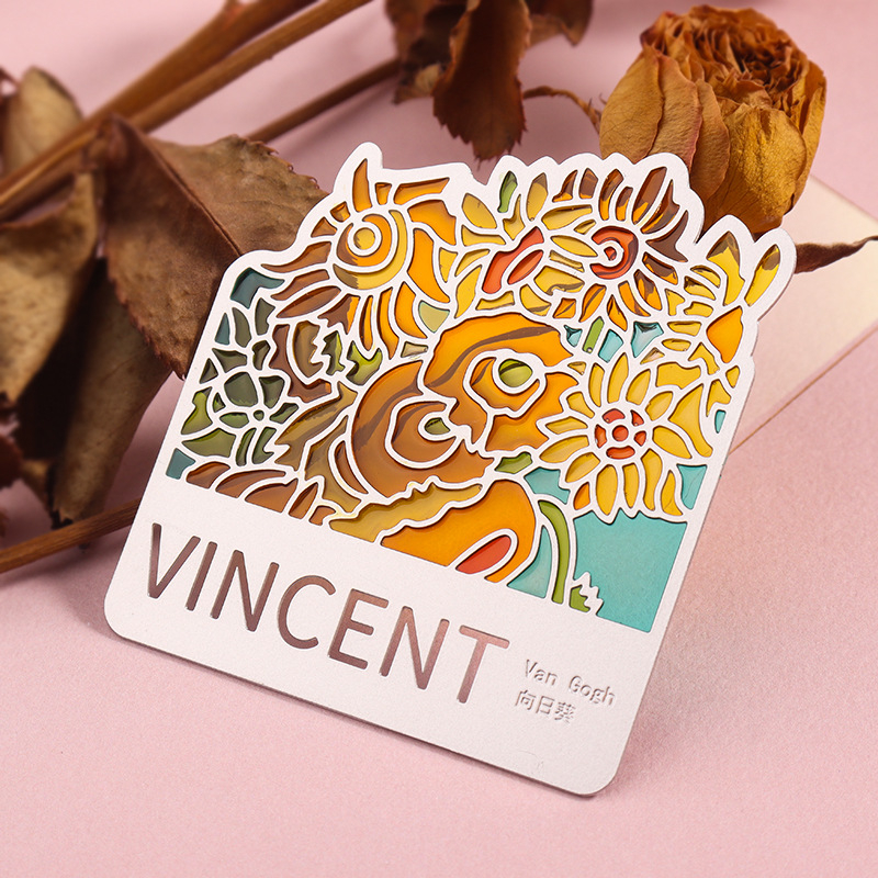 Semne de carte din metal transparent, personalizate, cu opere celebre, cadouri culturale și creative pentru profesori și absolvenți, magneti transparenți pentru frigider cu floarea soarelui Van Gogh