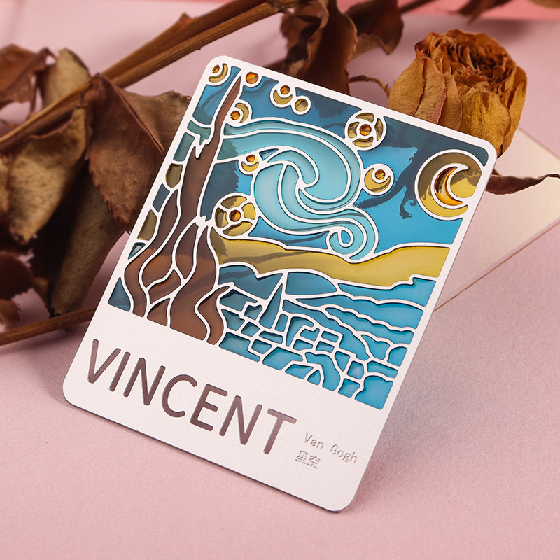Semne de carte din metal transparent, personalizate, cu opere celebre, cadouri culturale și creative pentru profesori și absolvenți, magneti transparenți pentru frigider cu floarea soarelui Van Gogh