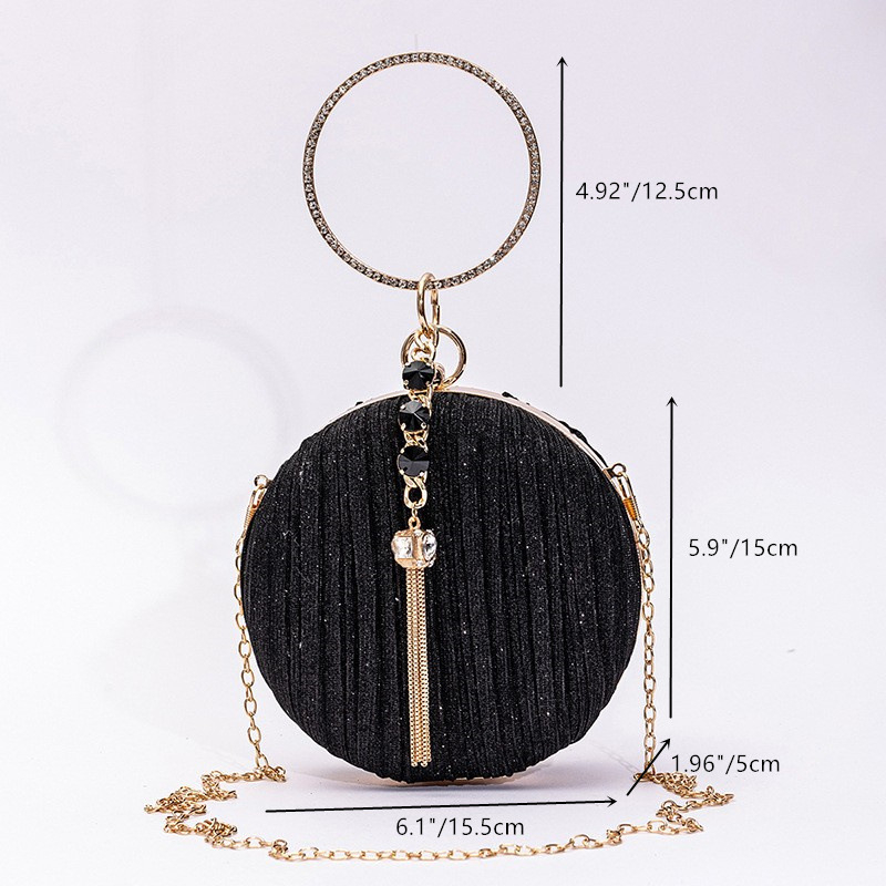 Ženska sferna mala torbica s resicama, jednobojna večernja crossbody torba sa zatvaračem