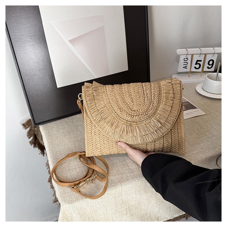 Ženska crossbody torba od slame za plažu, etno stil, visoka kvaliteta
