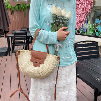 Nova moderna ženska torba preko granice, velika zapremina, plažna slamena pletena torba, crossbody s preklopom, minimalistički dizajn