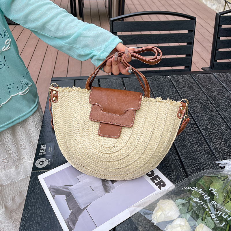 Nova moderna ženska torba preko granice, velika zapremina, plažna slamena pletena torba, crossbody s preklopom, minimalistički dizajn