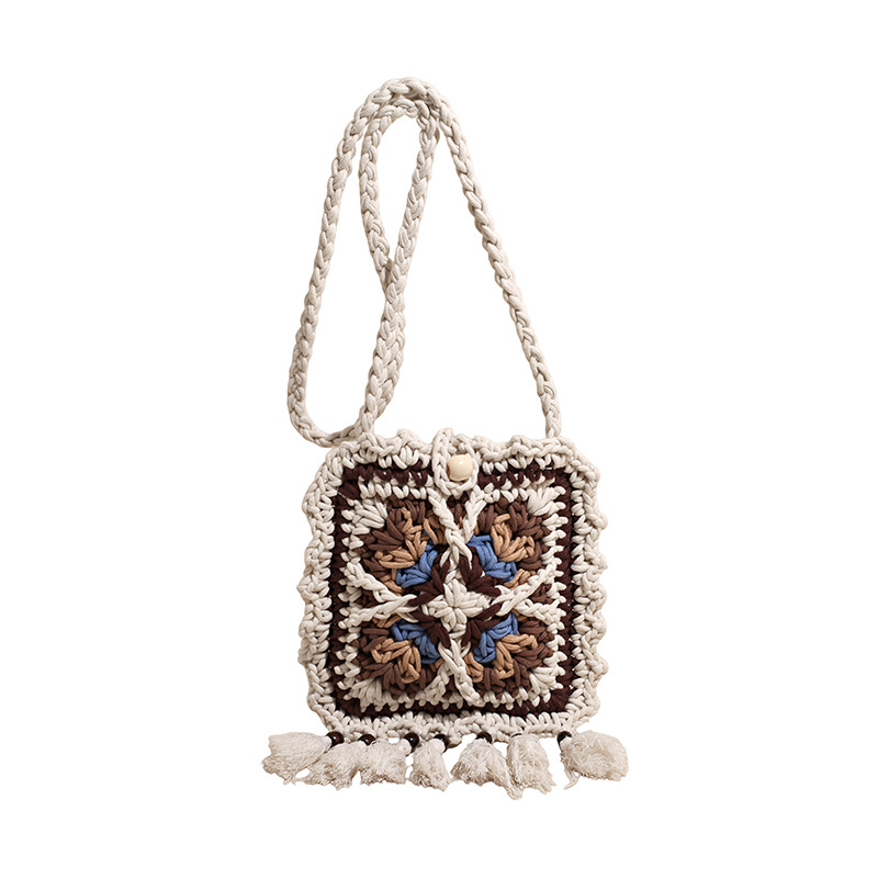 Boho stil ručno tkana crossbody torba za žene, etnički detalji s resicama, retro torba od pamučne pređe