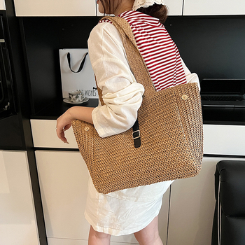 Ženska tote torba velike kapacitete, novi stil za odmor na plaži, ručno pletena slamnata torba