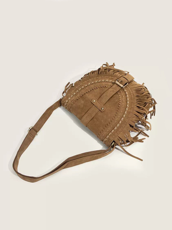 Ženska torba od umjetnog velura s resicama, retro sedlastog oblika, crossbody torba za ramena