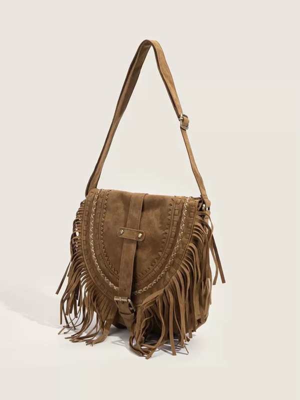 Ženska torba od umjetnog velura s resicama, retro sedlastog oblika, crossbody torba za ramena